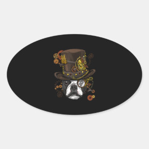 Steampunk Boston Terrier Hundeshirt Steampunk Love Ovaler Aufkleber