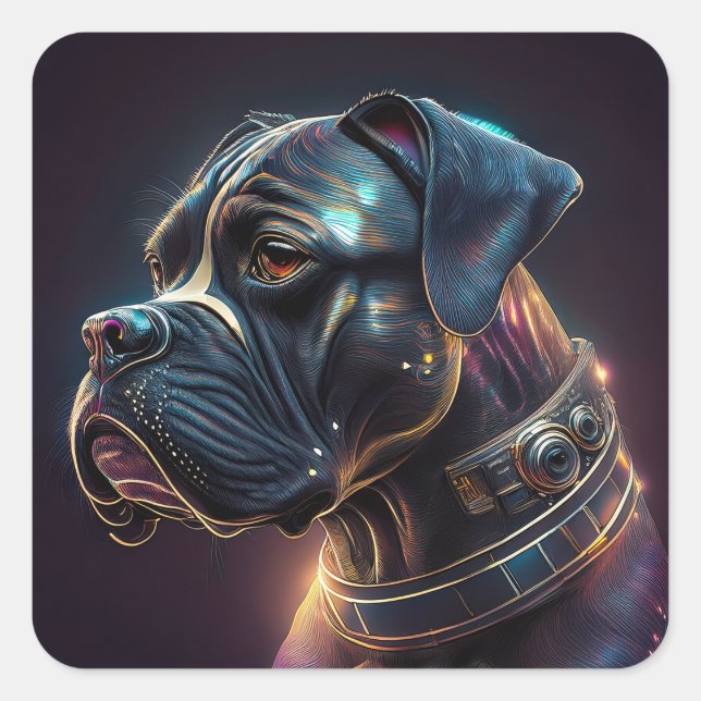 Steampunk Boxer Dog Quadratischer Aufkleber (Vorderseite)