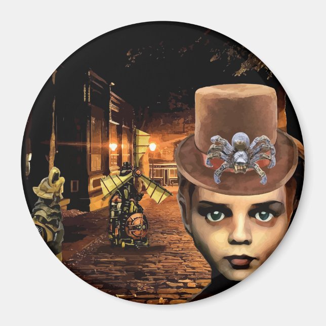 Steampunk Boy and Robot Dog Magnet (Vorne)