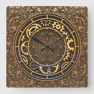 Steampunk Bronze Gears Filigree Large Clock Quadratische Wanduhr