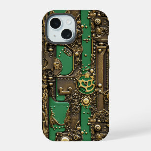 Steampunk-Buch-Industriegrün iPhone 15 Hülle