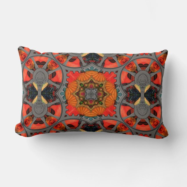 Steampunk Buntglas-Tapisserie Lendenkissen (Vorderseite)