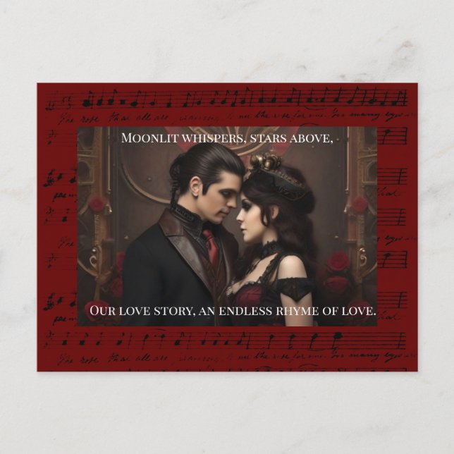 Steampunk Burgundy Valentine mit Zitat Postkarte (Vorderseite)