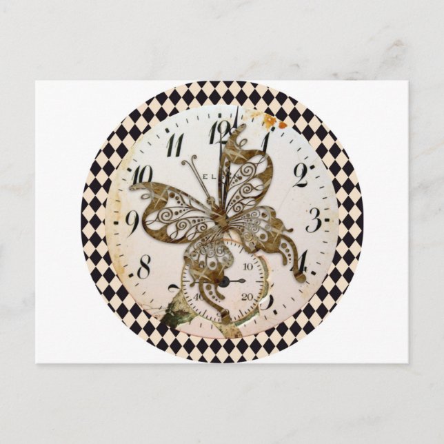 Steampunk Butterfly Round Postkarte (Vorderseite)