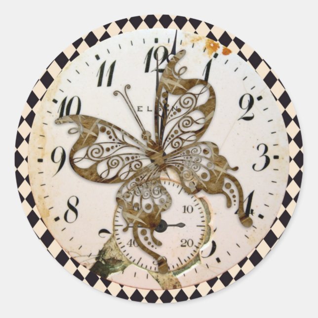 Steampunk Butterfly Round Runder Aufkleber (Vorderseite)