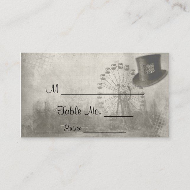 Steampunk Carnival Top Hat Hochzeit Platzkarten (Vorderseite)