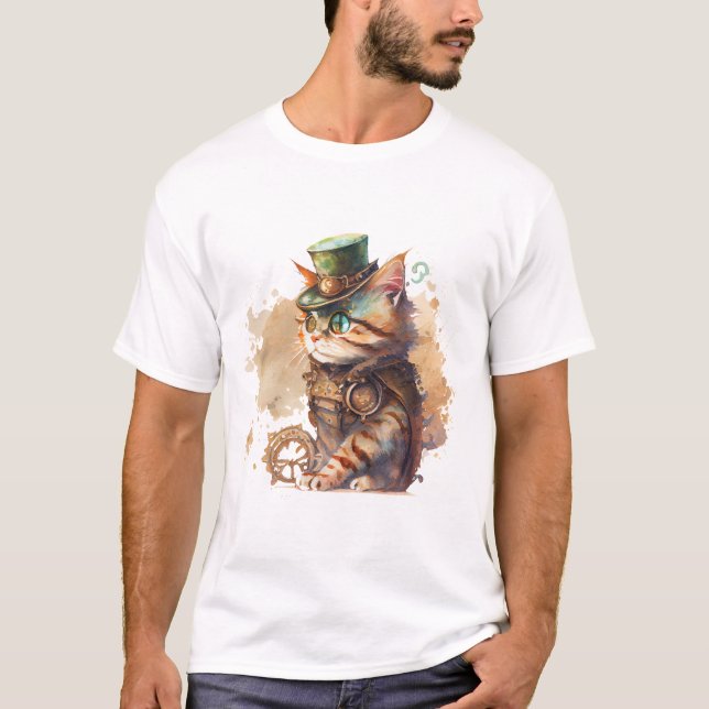 Steampunk Cat Adorable und Niedlich T-Shirt (Vorderseite)