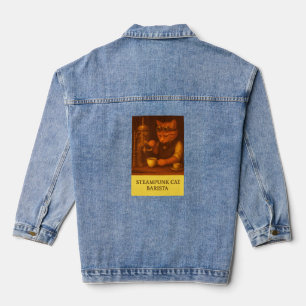 Steampunk Cat Barista Denim Jacket Jeansjacke