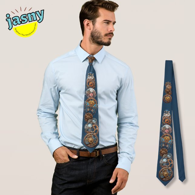 Steampunk Cat Dark Navy Blue Neck Tie Krawatte (Von Creator hochgeladen)