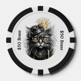  Steampunk Cat Gambles with Brass FUN  Pokerchips