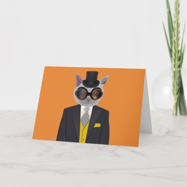 STEAMPUNK CAT GEBURTSTAGSKARTEN KARTE (Vorderseite)