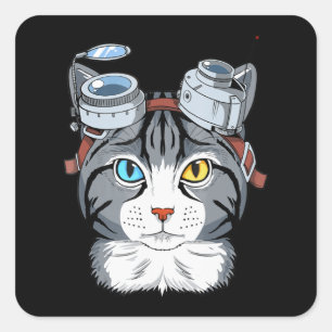 Steampunk Cat Gift Cosplay Clockwork Katzenjacke A Quadratischer Aufkleber