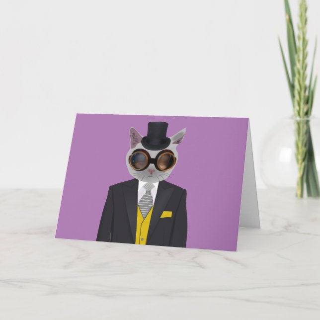 STEAMPUNK CAT GREETKARTEN KARTE (Vorderseite)