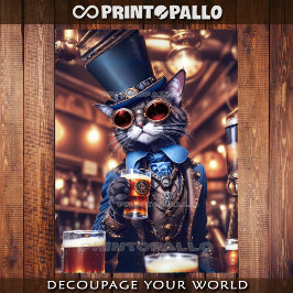 Steampunk cat, hat, goggles and beer - Decoupage Geschenkpapier Set