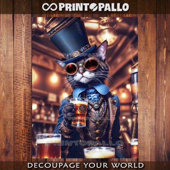 Steampunk cat, hat, goggles and beer - Decoupage  Geschenkpapier Set (Von Creator hochgeladen)