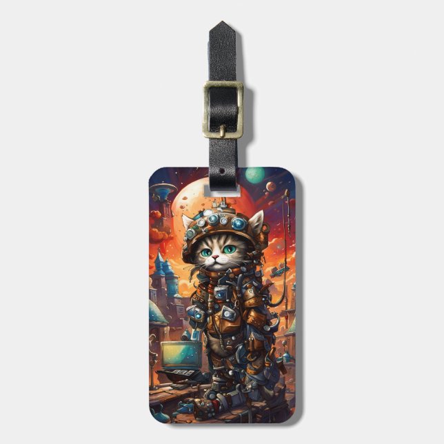 Steampunk Cat I Gepäckanhänger (Vorderseite vertikal)