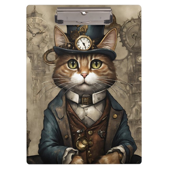 Steampunk Cat Klemmbrett (Vorderseite)
