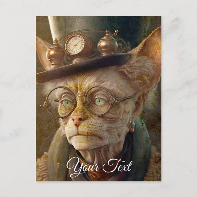 Steampunk Cat Lady. Postkarte (Vorderseite)