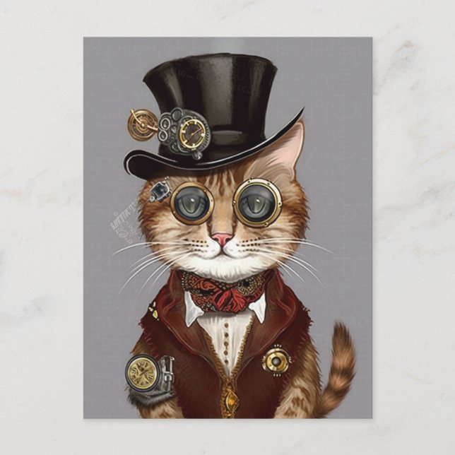 Steampunk Cat Postkarte (Vorderseite)