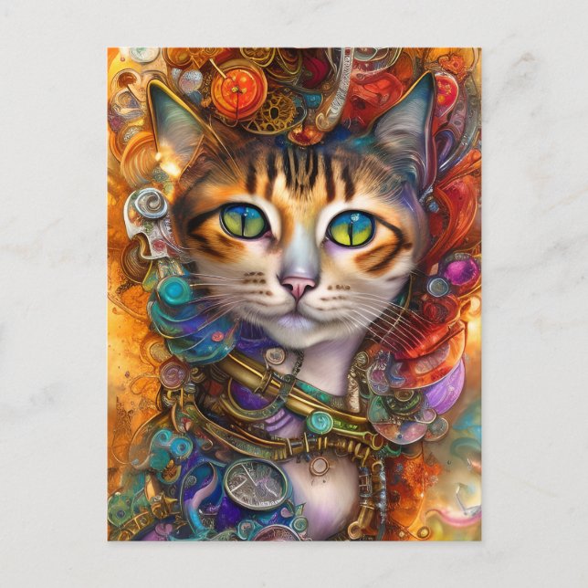 Steampunk Cat  Postkarte (Vorderseite)