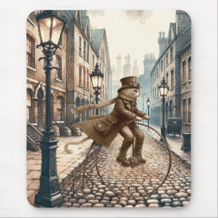 Steampunk Cat Riding a Penny farthing Bike Mousepad