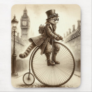 Steampunk Cat Riding a Penny farthing Bike Mousepad