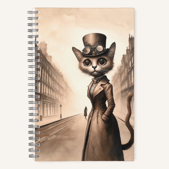 Steampunk Cat Spiral Notebook Notizbuch (Vorderseite)
