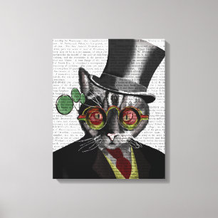 Steampunk Cat - Top Hut und rot-gelbe Brille Leinwanddruck