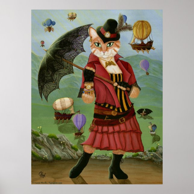 Steampunk Cat Viktorianisch Portrait Gothic Art Pr Poster (Vorne)