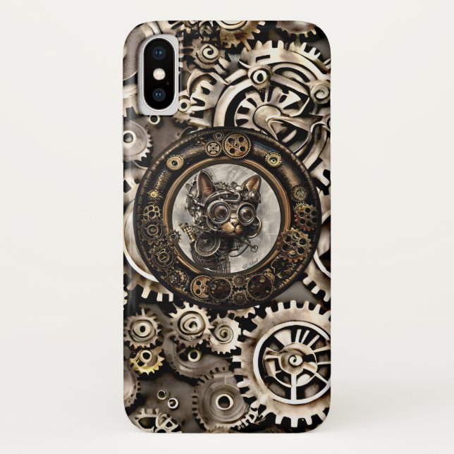Steampunk Cat Wearing Goggles - iPhone X Case (Rückseite)