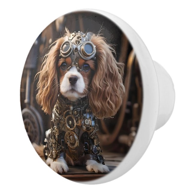 Steampunk Cavalier Spaniel Puppy, Keramikknauf (Rechts)