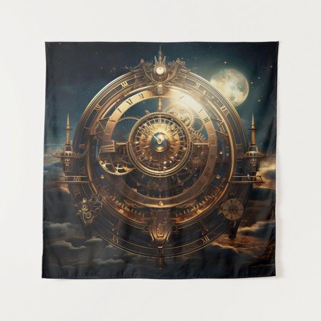 Steampunk Celestial Art Tapestry Wandteppich (Vorderseite)