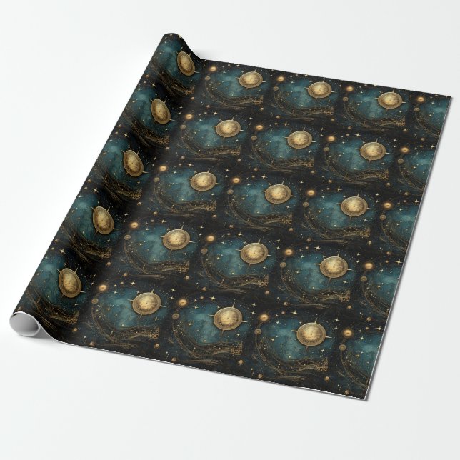 Steampunk Celestial Wrapping Paper Geschenkpapier (Ungerollt)