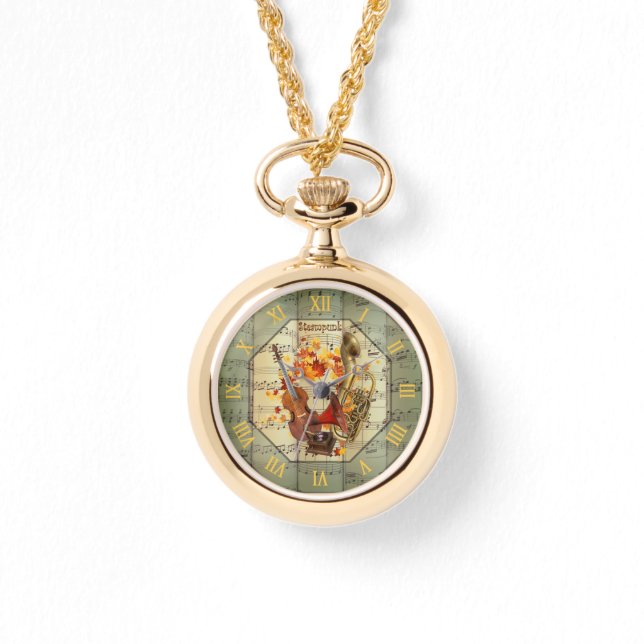 Steampunk~Cello~Edison Phonograph~Bass Saxhorn ~ Armbanduhr (Vorderseite)