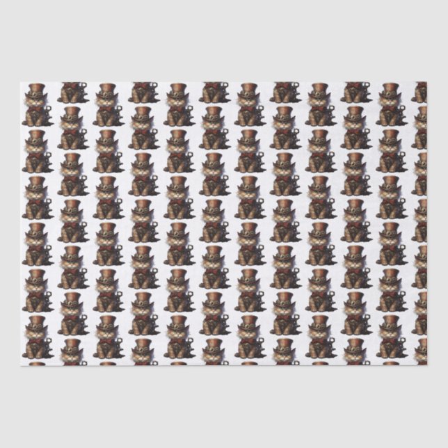 Steampunk Chat Kitten roter Hut Seidenpapier (Vorderseite)