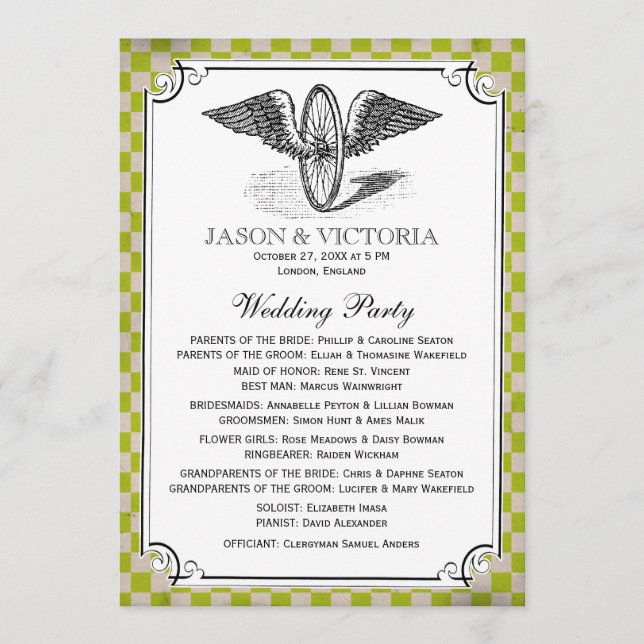 Steampunk-Checkerboard Hochzeitsprogramme Programm (Vorderseite)