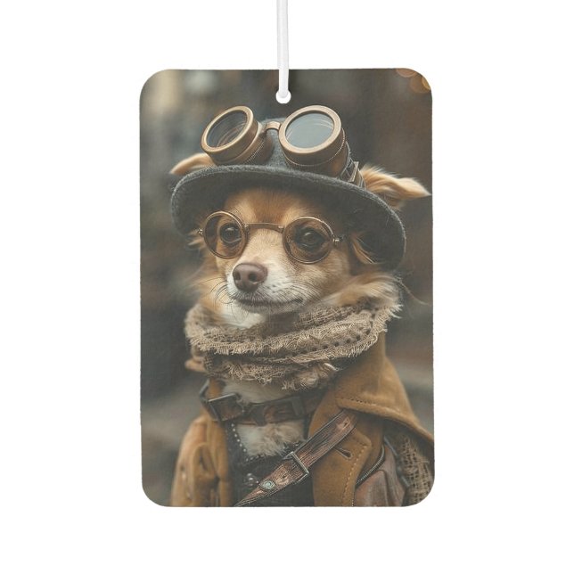 Steampunk Chihuahua Dog Funny Gift Air Freshener Autolufterfrischer (Vorderseite)