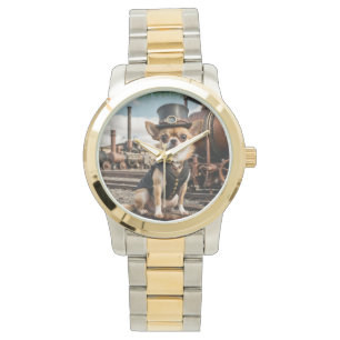 Steampunk Chihuahua und Zug Armbanduhr