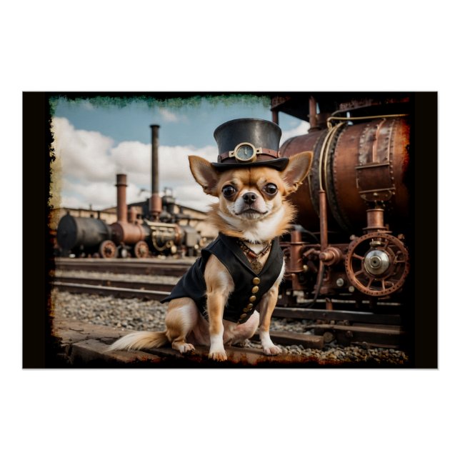 Steampunk Chihuahua und Zug Poster (Vorderseite)
