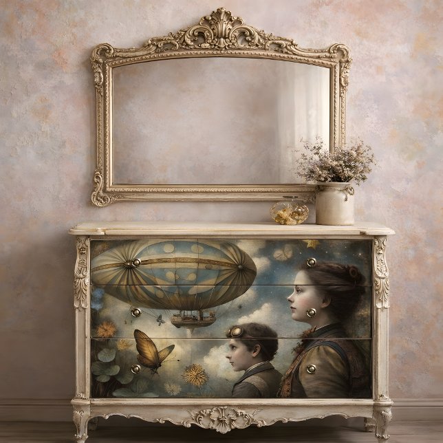 Steampunk Children Airship Seidenpapier (Steampunk Children Airship Decoupage Tissue Paper)