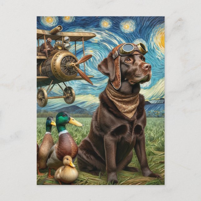 Steampunk Chocolate Labrador Van Gogh Postkarte (Vorderseite)