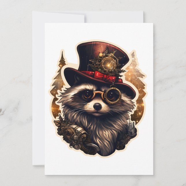 Steampunk Christmas Raccoon Einladung (Vorderseite)