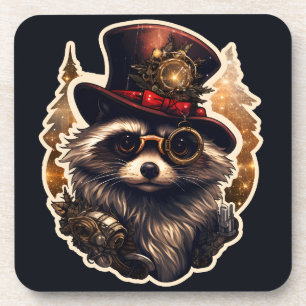 Steampunk Christmas Raccoon Getränkeuntersetzer
