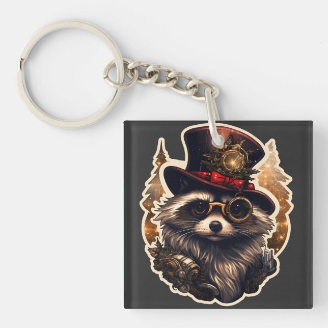 Steampunk Christmas Raccoon Schlüsselanhänger (Vorderseite)
