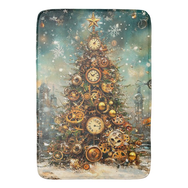 Steampunk Christmas Tree Bath Mat Badematte (Vorderseite Vertikal)