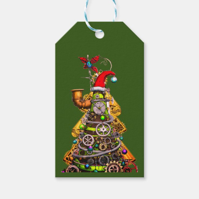 Steampunk Christmas Tree Geschenkanhänger (Vorderseite)