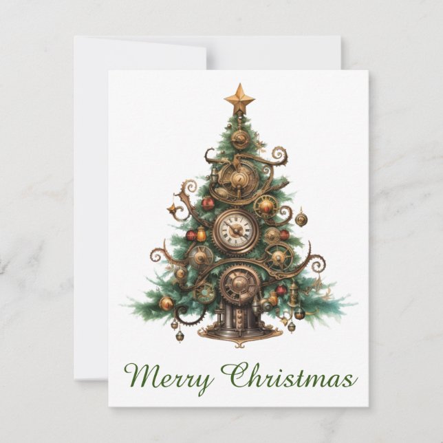 Steampunk Christmas Tree Grußkarte Mitteilungskarte (Vorderseite)