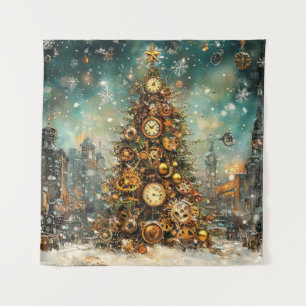 Steampunk Christmas Tree Tapestry Wandteppich