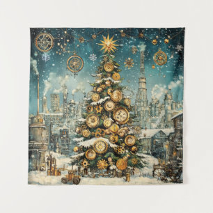 Steampunk Christmas Tree Tapestry Wandteppich