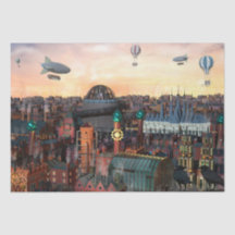 Steampunk City Gebäude Decoupage 15x20